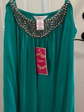 Candie's Teal Beaded Scoop Neck Tank Top